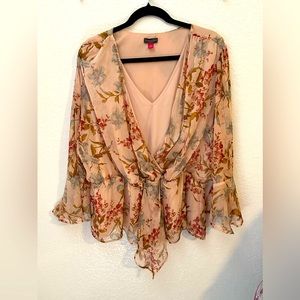 Vince Camuto Faux Wrap Women’s Blush Pink Floral Blouse Size 2X